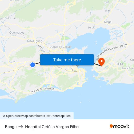 Bangu to Hospital Getúlio Vargas Filho map