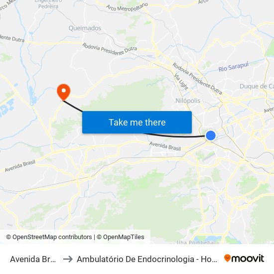 Avenida Brasil - Passarela 35 to Ambulatório De Endocrinologia - Hospital Universitário Clementino Fraga Filho / UFRJ. map