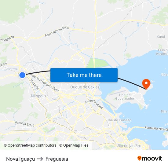 Nova Iguaçu to Freguesia map