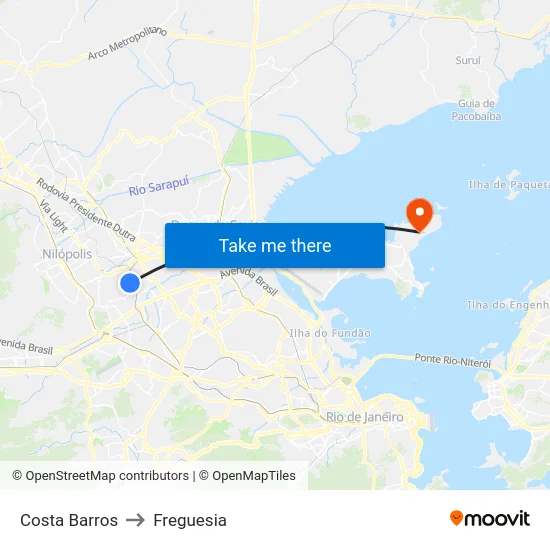 Costa Barros to Freguesia map