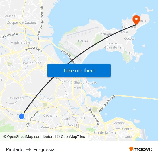 Piedade to Freguesia map