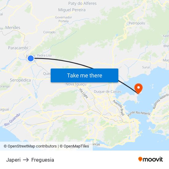 Japeri to Freguesia map