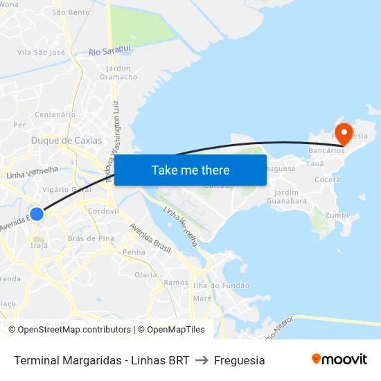 Terminal Margaridas - Linhas BRT to Freguesia map