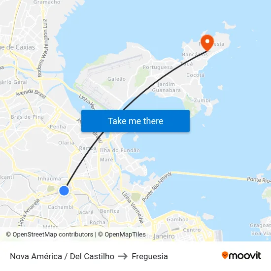 Nova América / Del Castilho to Freguesia map