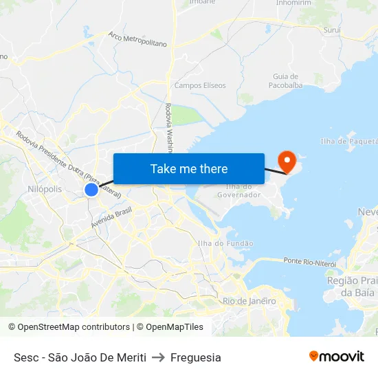 Sesc - São João De Meriti to Freguesia map