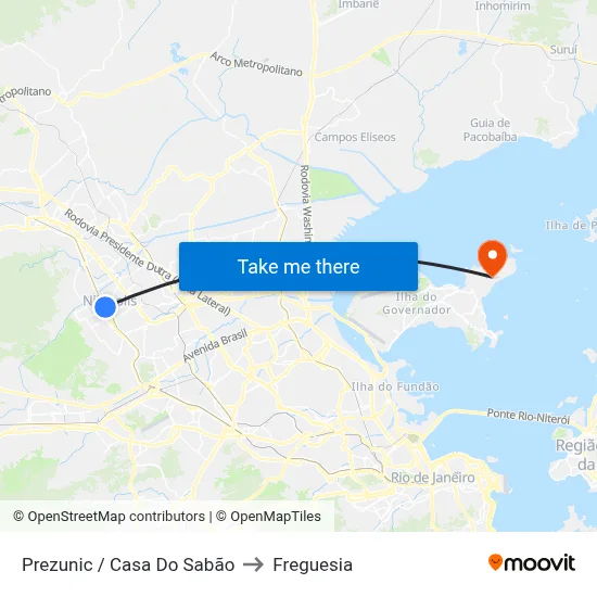 Prezunic / Casa Do Sabão to Freguesia map