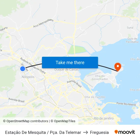 Estação De Mesquita / Pça. Da Telemar to Freguesia map