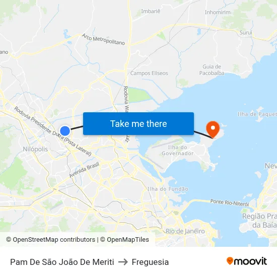 Pam De São João De Meriti to Freguesia map