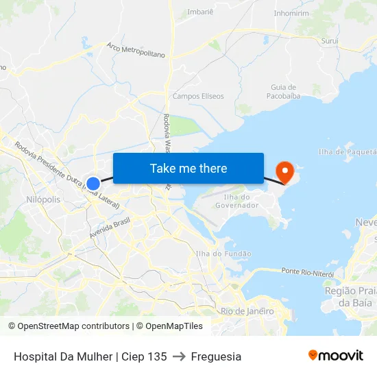 Hospital Da Mulher | Ciep 135 to Freguesia map