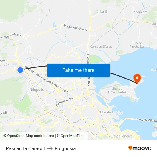 Passarela Caracol to Freguesia map