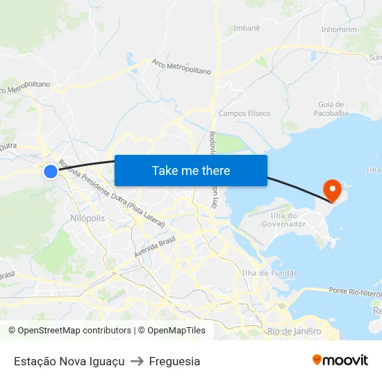 Estação Nova Iguaçu to Freguesia map
