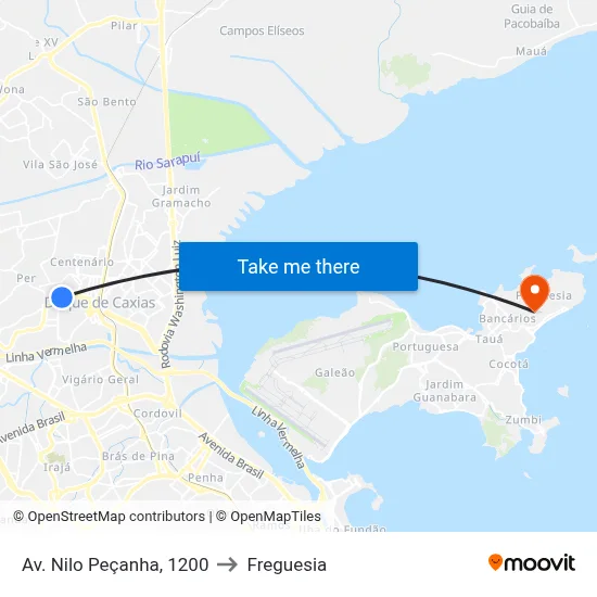 Av. Nilo Peçanha, 1200 to Freguesia map