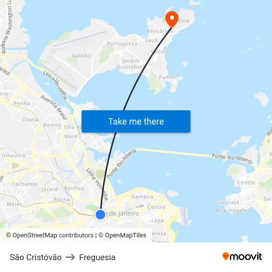 São Cristóvão to Freguesia map