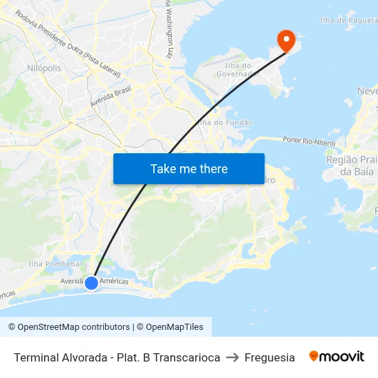 Terminal Alvorada - Plat. B Transcarioca to Freguesia map