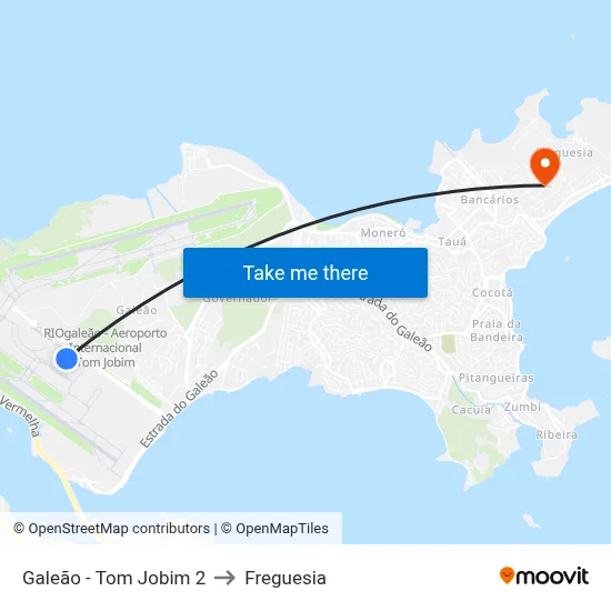 Galeão - Tom Jobim 2 to Freguesia map