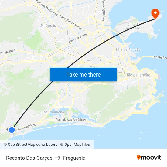 Recanto Das Garças to Freguesia map