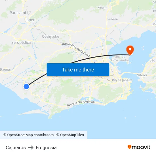 Cajueiros to Freguesia map