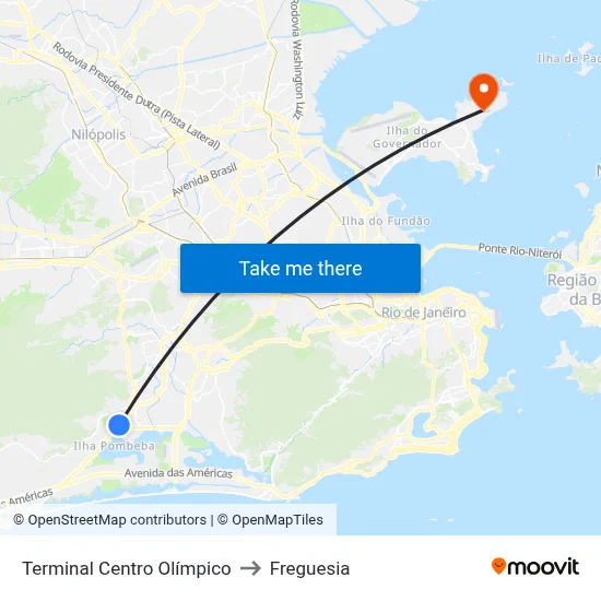 Terminal Centro Olímpico to Freguesia map