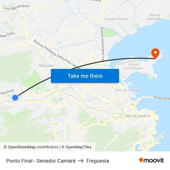 Ponto Final - Senador Camará to Freguesia map