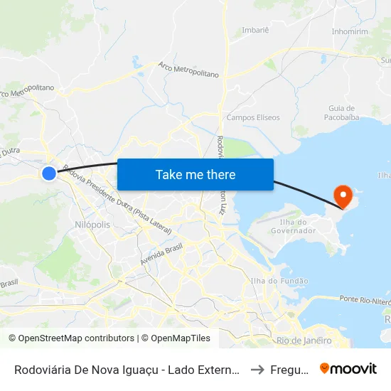 Rodoviária De Nova Iguaçu - Lado Externo 1 (Evanil) to Freguesia map