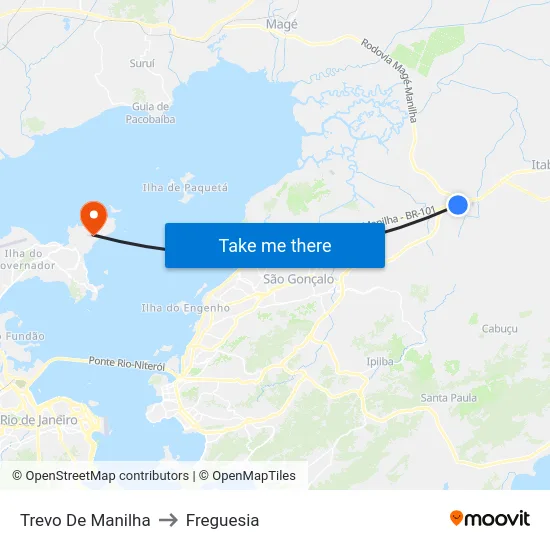 Trevo De Manilha to Freguesia map
