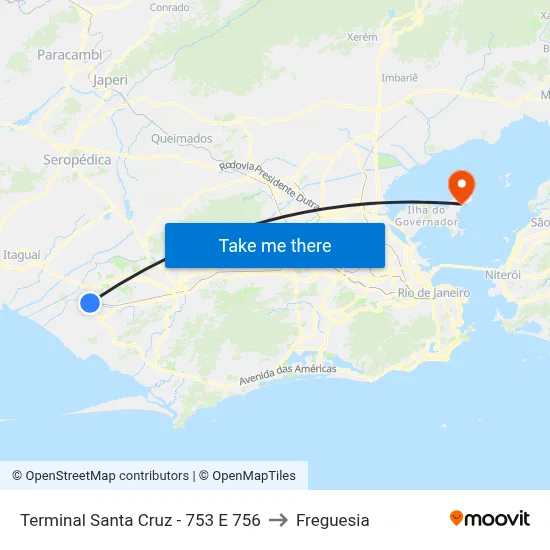 Terminal Santa Cruz - 753 E 756 to Freguesia map