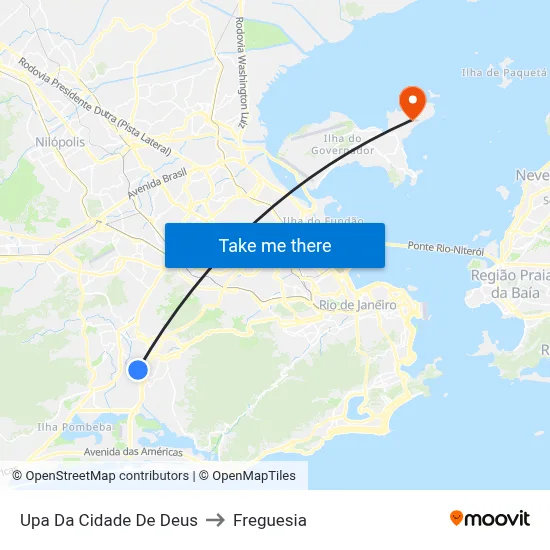 Upa Da Cidade De Deus to Freguesia map