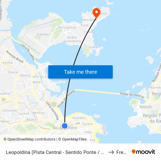 Leopoldina (Pista Central - Sentido Ponte / Term. Gentileza / São Cristóvão) to Freguesia map