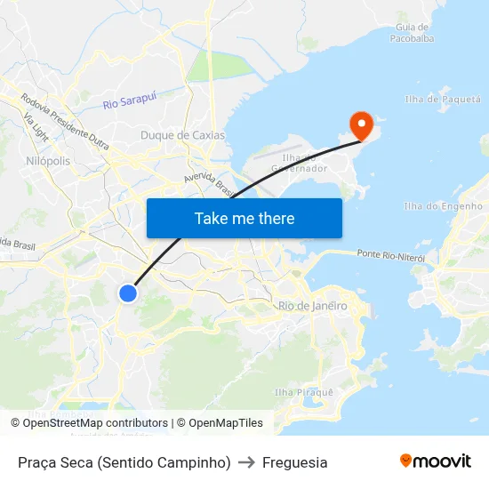 Praça Seca (Sentido Campinho) to Freguesia map