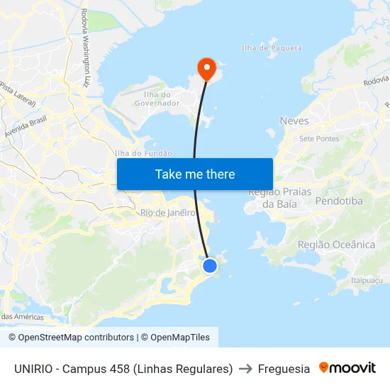 UNIRIO - Campus 458 (Linhas Regulares) to Freguesia map