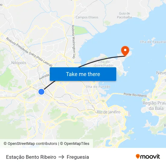 Estação Bento Ribeiro to Freguesia map
