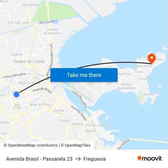 Avenida Brasil - Passarela 23 to Freguesia map