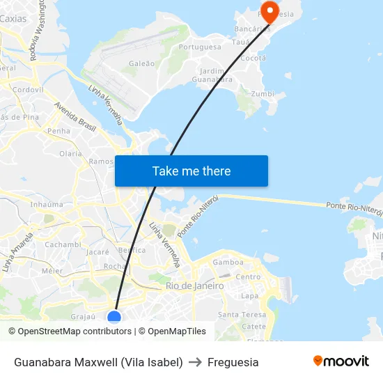Guanabara Maxwell (Vila Isabel) to Freguesia map