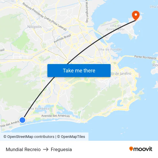 Mundial Recreio to Freguesia map