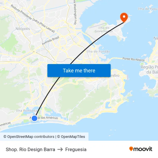 Shop. Rio Design Barra to Freguesia map