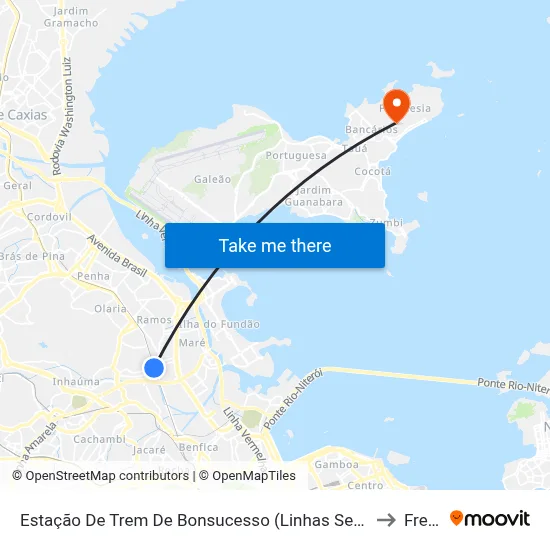 Estação De Trem De Bonsucesso (Linhas Sentido Itaoca/Democráticos E Intermunicipais) to Freguesia map