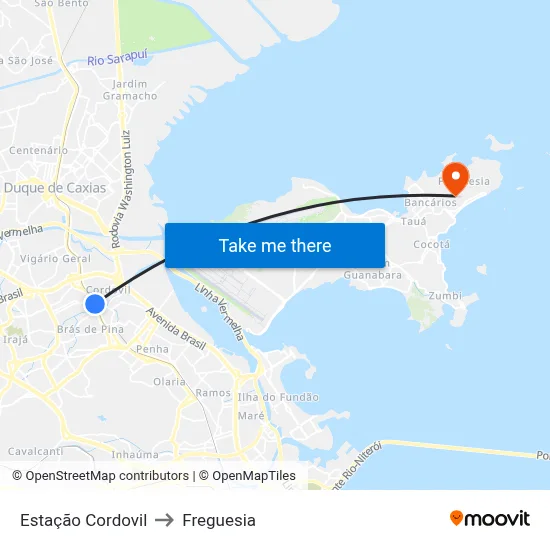 Estação Cordovil to Freguesia map