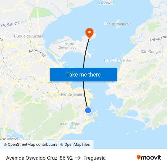 Avenida Oswaldo Cruz, 86-92 to Freguesia map