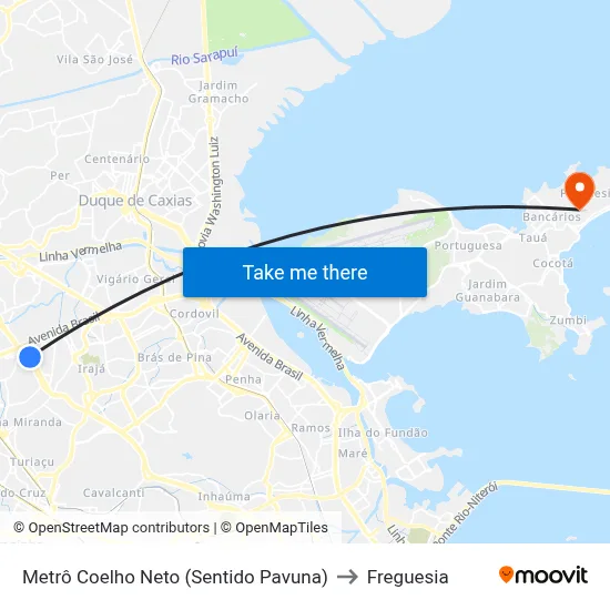 Metrô Coelho Neto (Sentido Pavuna) to Freguesia map