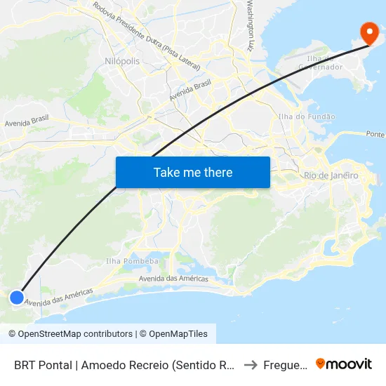 BRT Pontal | Amoedo Recreio (Sentido Recreio) to Freguesia map