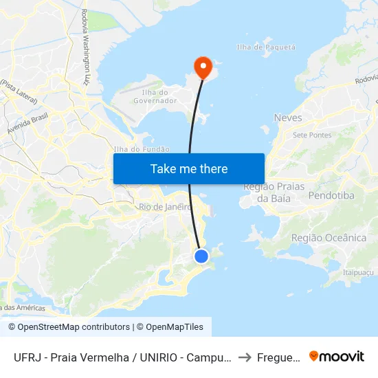 UFRJ - Praia Vermelha / UNIRIO - Campus 296 to Freguesia map