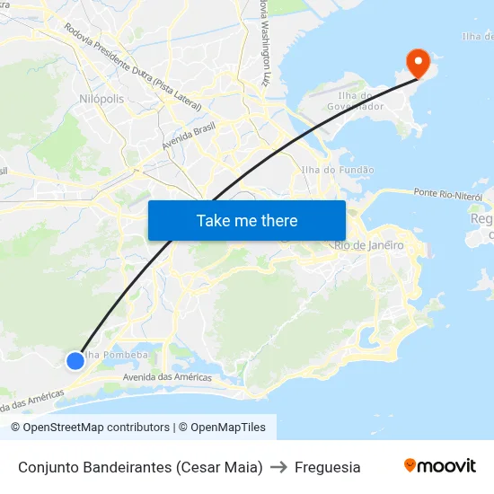 Conjunto Bandeirantes (Cesar Maia) to Freguesia map