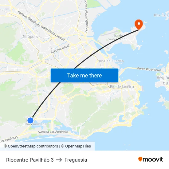 Riocentro Pavilhão 3 to Freguesia map