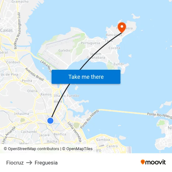 Fiocruz to Freguesia map