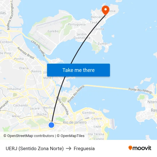 UERJ (Sentido Zona Norte) to Freguesia map