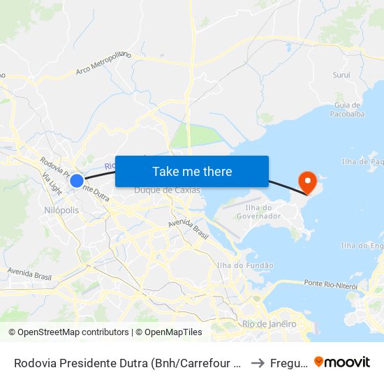 Rodovia Presidente Dutra (Bnh/Carrefour De Belford Roxo) to Freguesia map