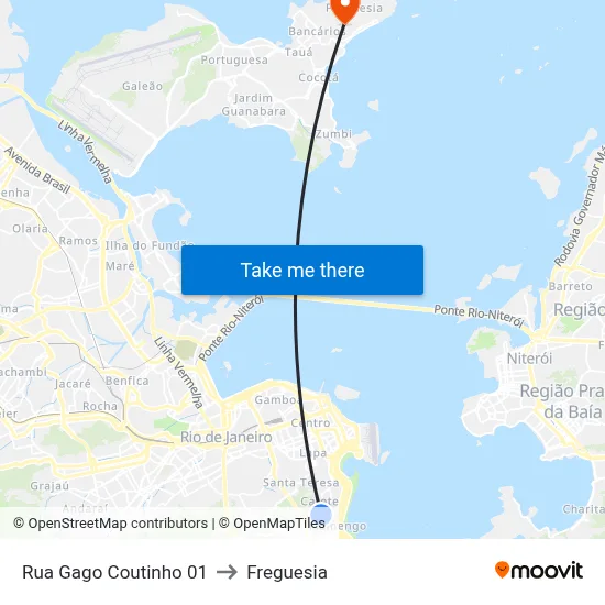 Rua Gago Coutinho 01 to Freguesia map