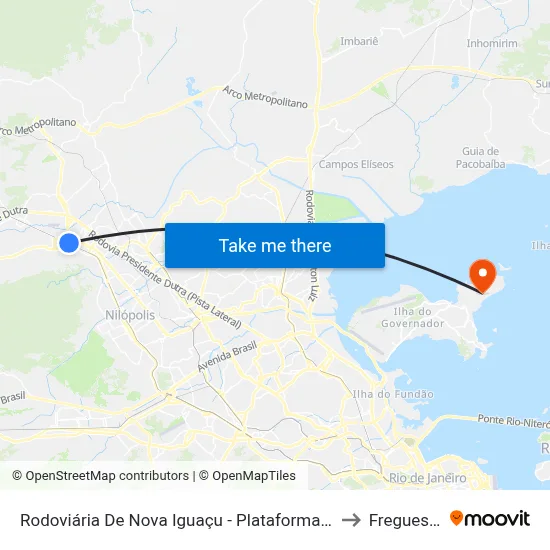Rodoviária De Nova Iguaçu - Plataforma A to Freguesia map