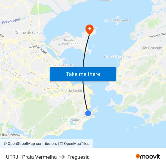 UFRJ - Praia Vermelha to Freguesia map