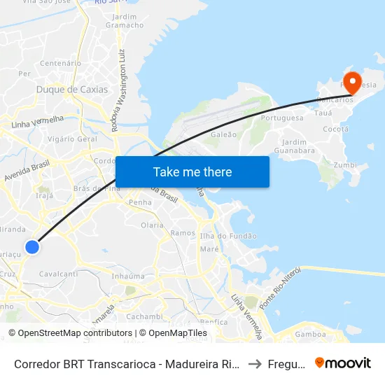 Corredor BRT Transcarioca - Madureira Rio De Janeiro to Freguesia map